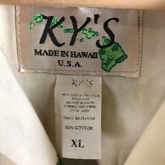 KYs Shirt White Tropical Print Button Up Collared Casual Vacation Mens X Large - Picture 6 of 11